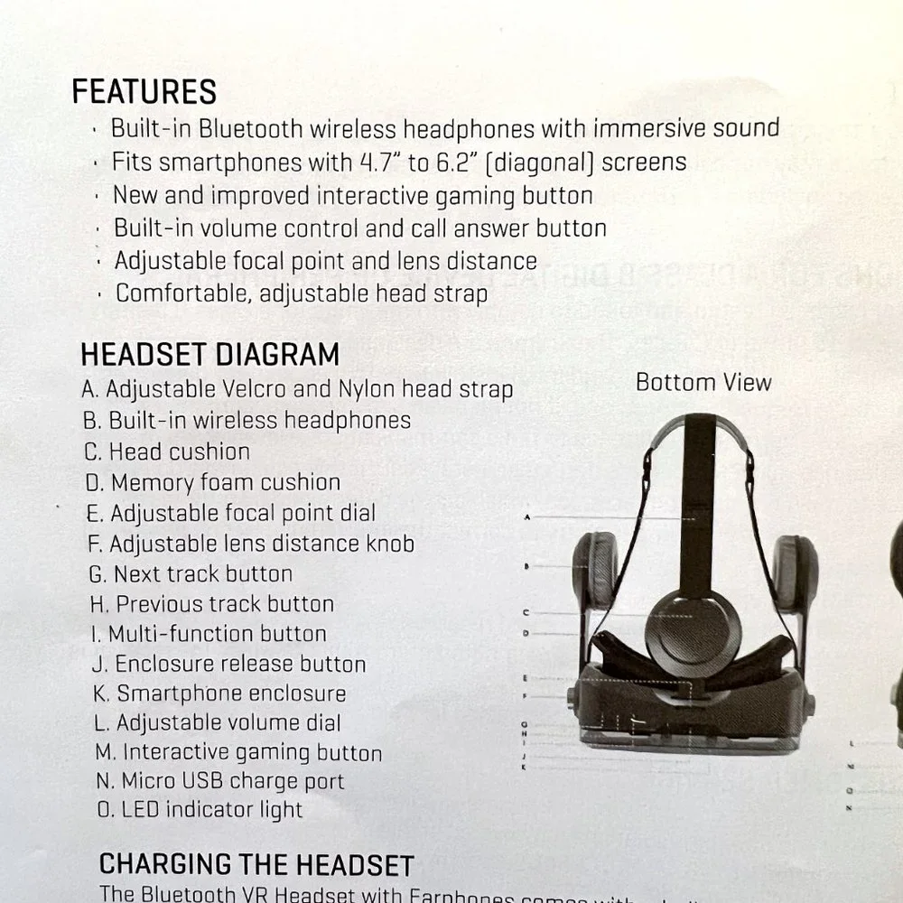 Sharper Image Bluetooth VR Headset with Earphones